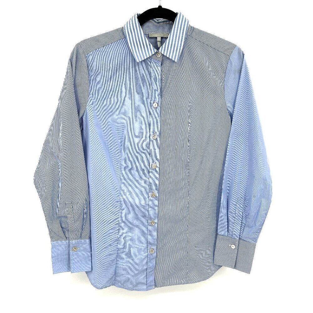 HINSON WU *Flawed* Women's Blue White Striped 100% Cotton Button Up Top Size 4